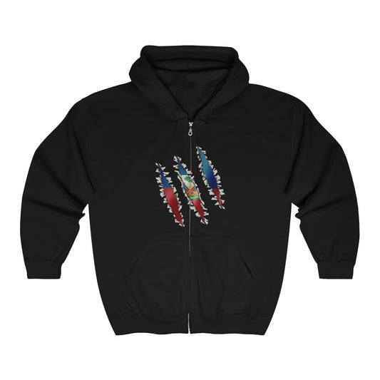 Haitian Flag Slash | Haiti Underneathe Zip Hoodie | Hooded Sweatshirt