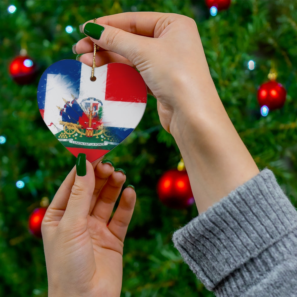 Dominican Haitian Flag Ceramic Ornaments | DR Haiti Dominican Republic Christmas Tree