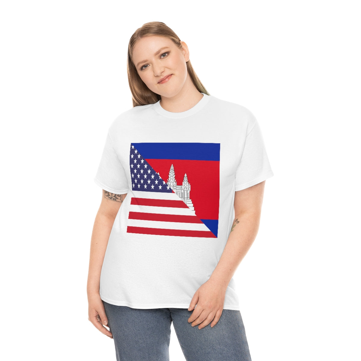 Cambodian American Flag Half Cambodia USA T-Shirt | Unisex Tee