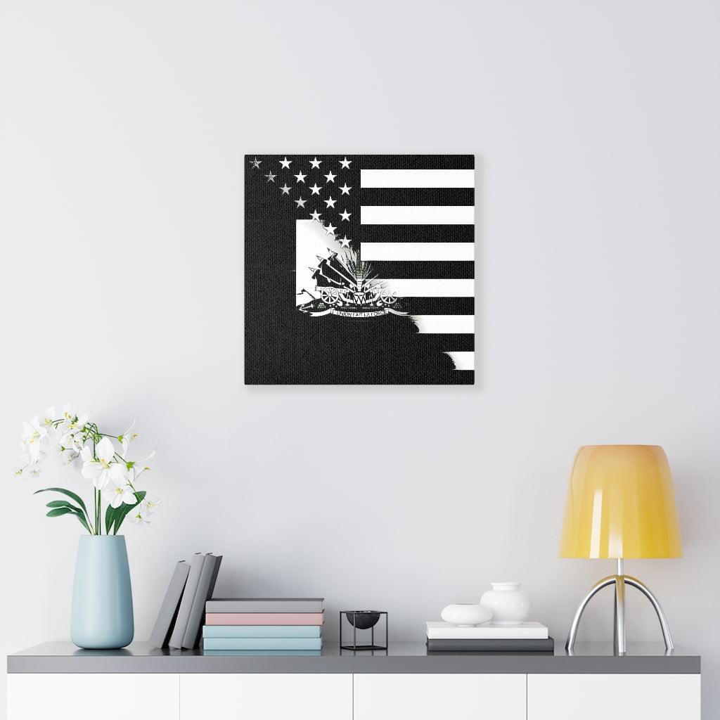 Haitian American Flag Black And White Canvas Gallery Wraps | Haiti USA