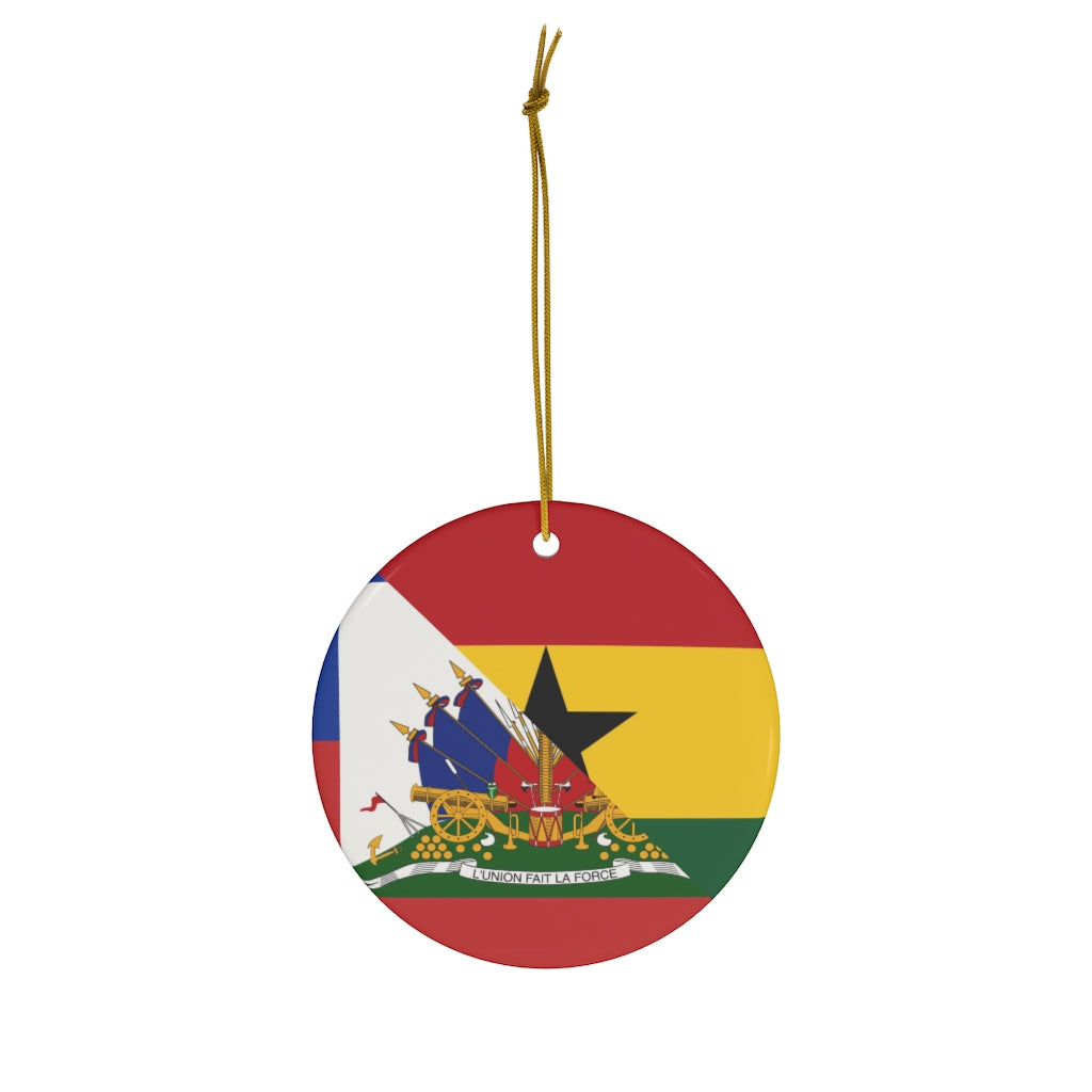 Half Haiti Ghana Flag Ceramic Ornaments | Ghanaian Haitian Christmas Tree