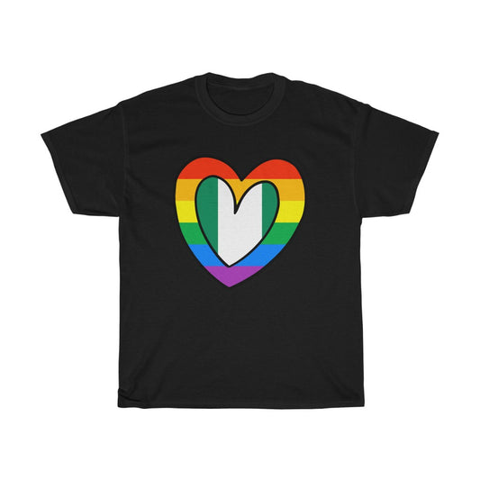 Nigerian Rainbow Flag Heart T-Shirt | Unisex Naija Nigeria Pride Month Tee