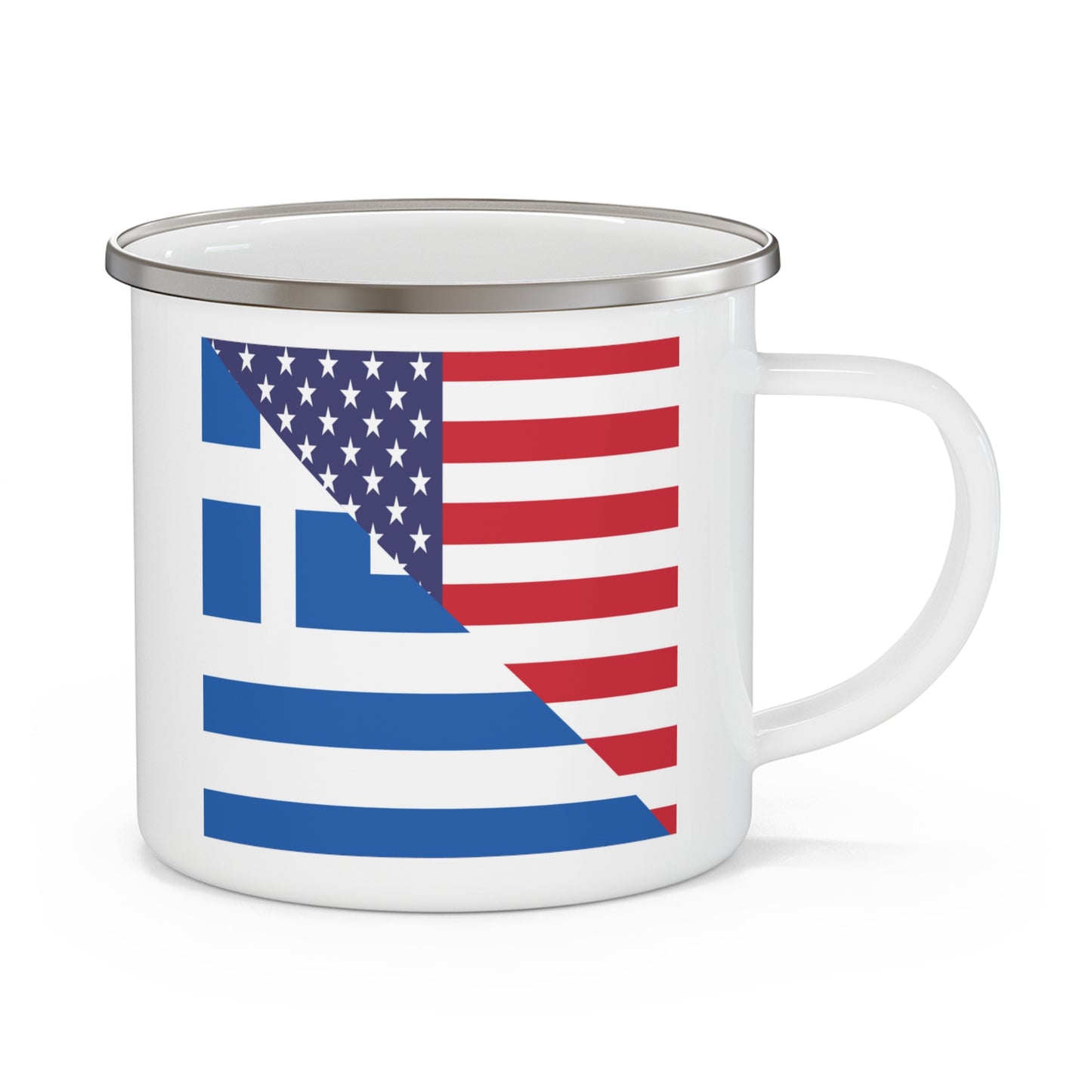 Greek American Flag Half Greece USA 12oz Enamel Mug