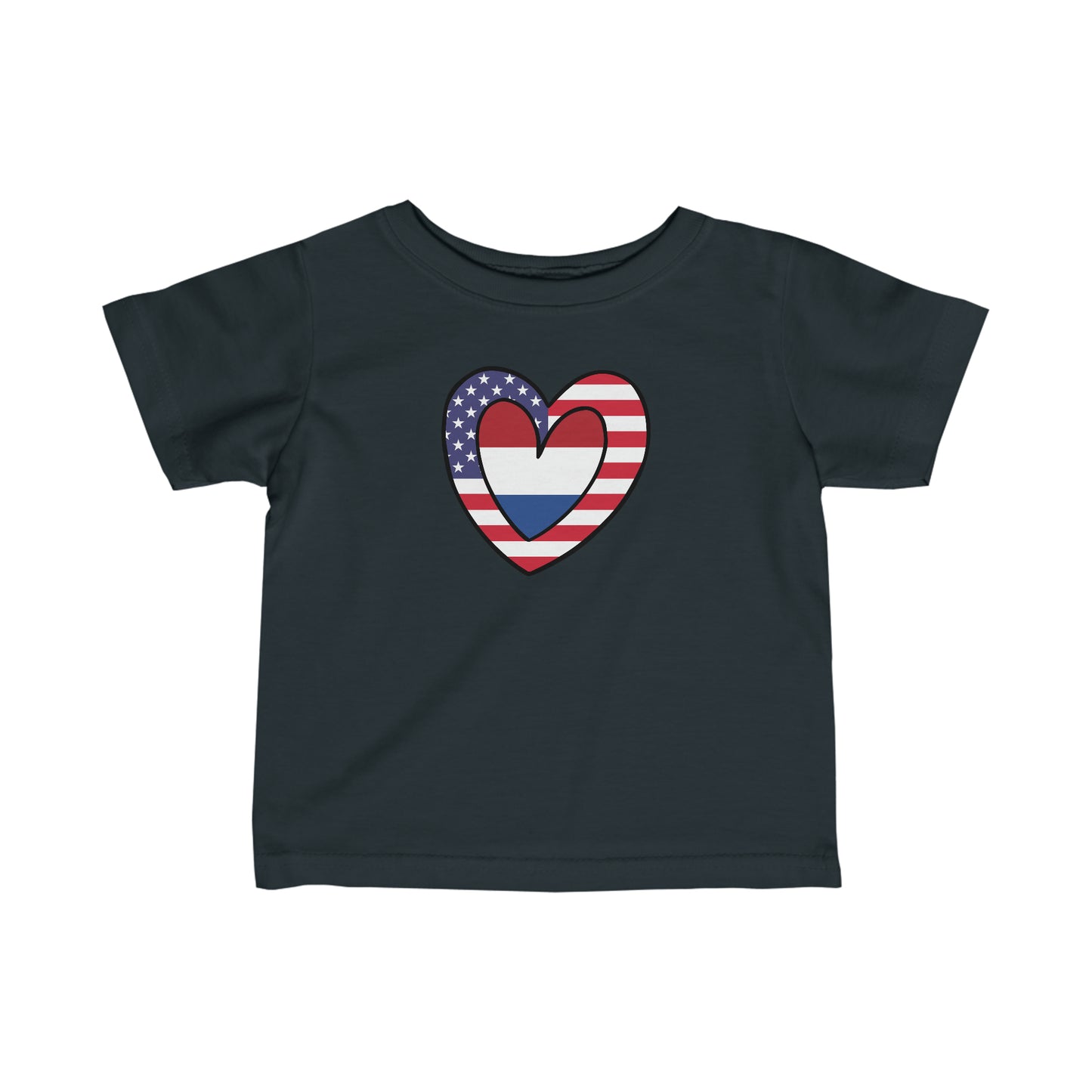 Infant Dutch American Heart Valentines Day Gift Half Netherlands USA Flag Toddler Tee Shirt