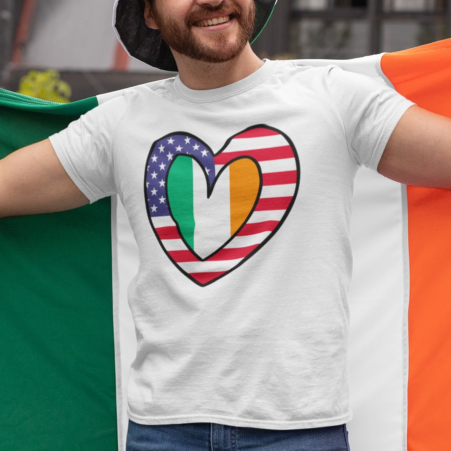 American Irish Flag Inner Heart Tee | Unisex Ireland USA Shirt