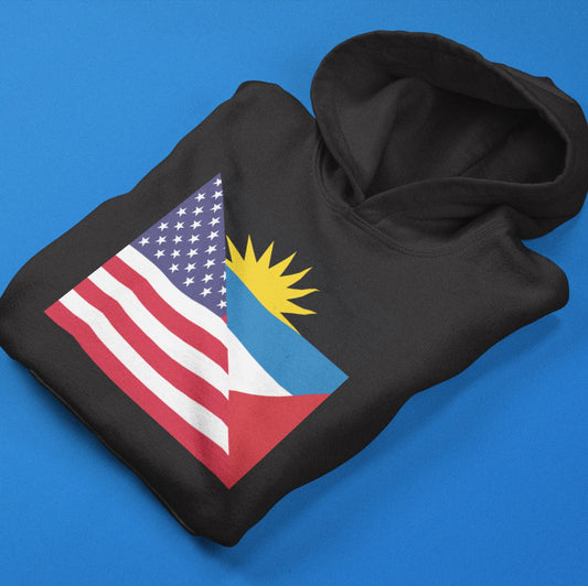 Antigua and Barbuda American Flag Hoodie  | Unisex Half Antiguan USA Pullover