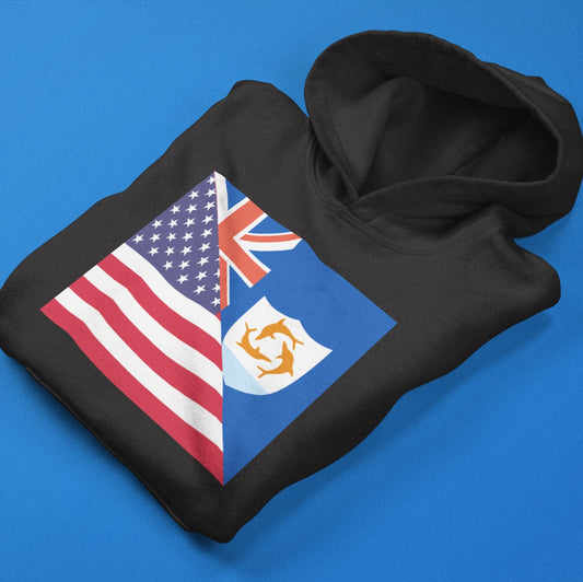 Anguilla American Flag Hoodie  | Unisex Half Anguillan USA Pullover