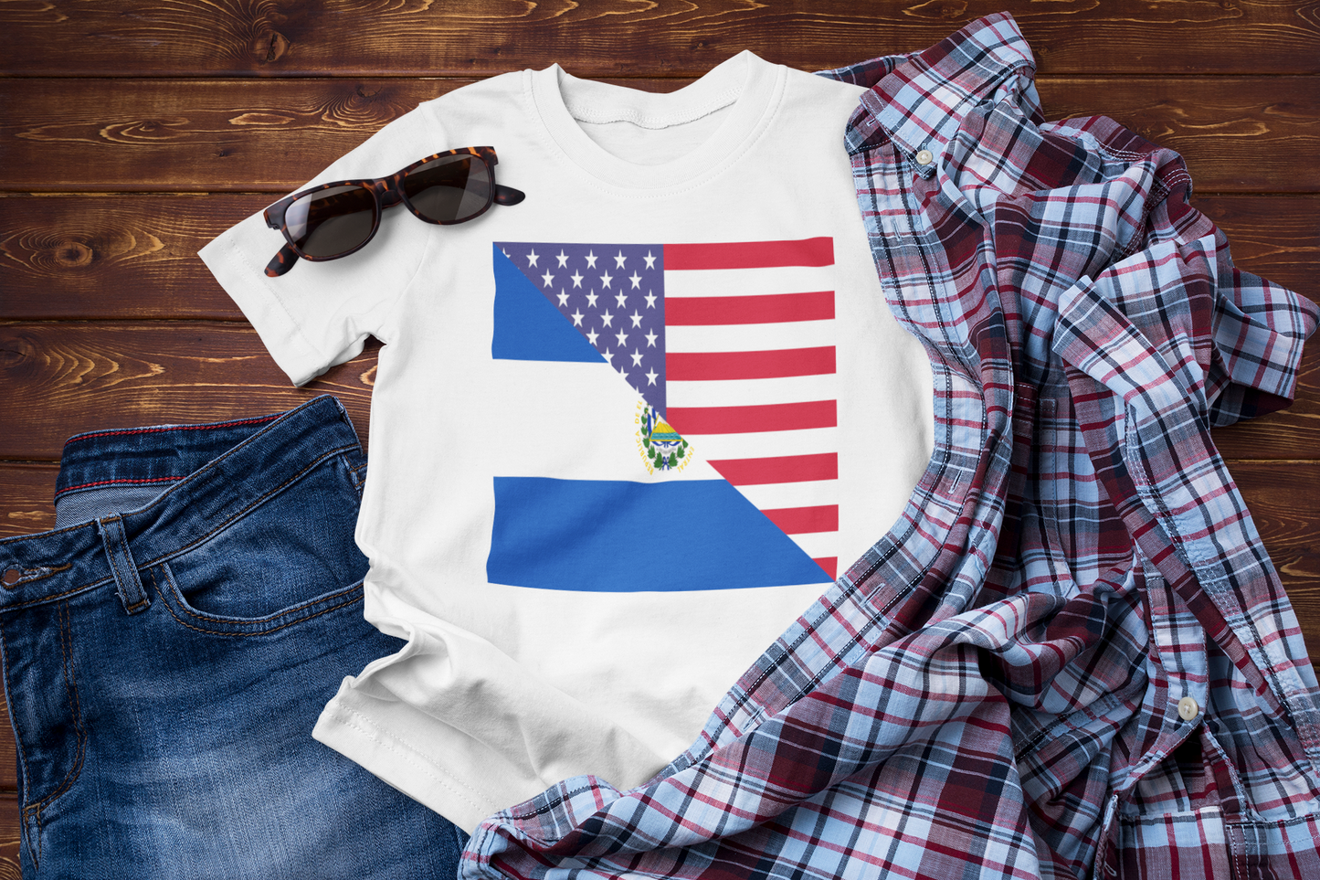 El Salvadorian American Flag Tee Shirt | Unisex El Salvador USA Tshirt