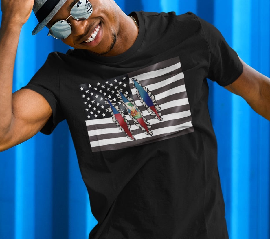 Haiti America Flag T-Shirt | US Haiti Ayiti Men Women Clothing