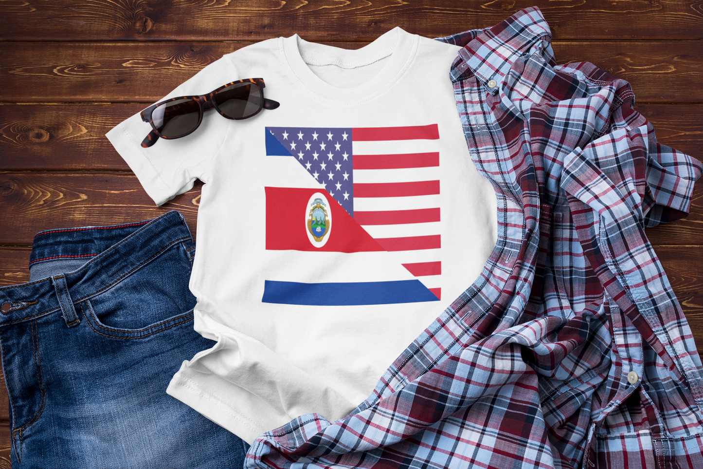 Costa Rica American Flag Tee Shirt | Unisex Costa Rican USA Tshirt