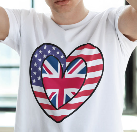 American United Kingdom Flag Inner Heart Tee | Unisex UK USA Shirt