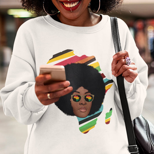 African Woman Glasses Sweatshirt | Africa Continent Men Women Adult Pullover