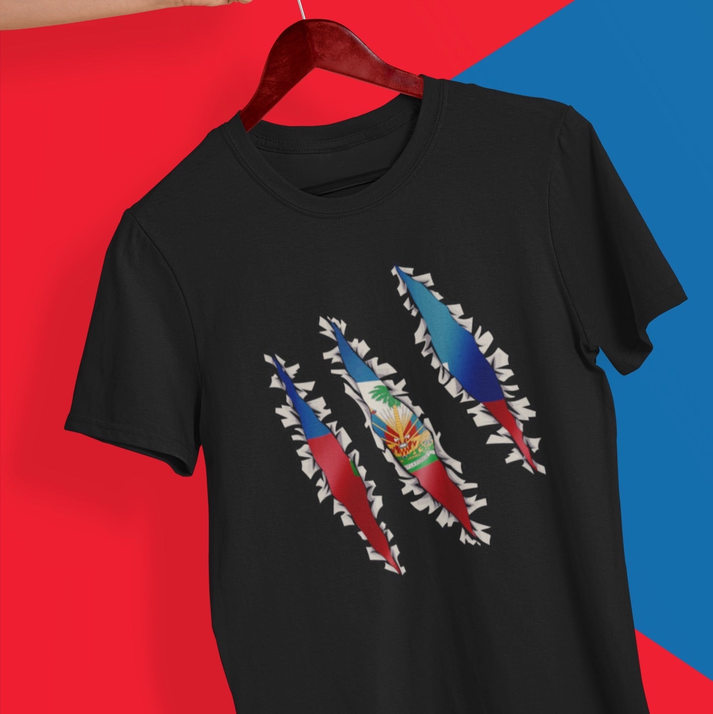 Slashed Haitian Flag Shirt | Haiti Tee Men Women Clothing